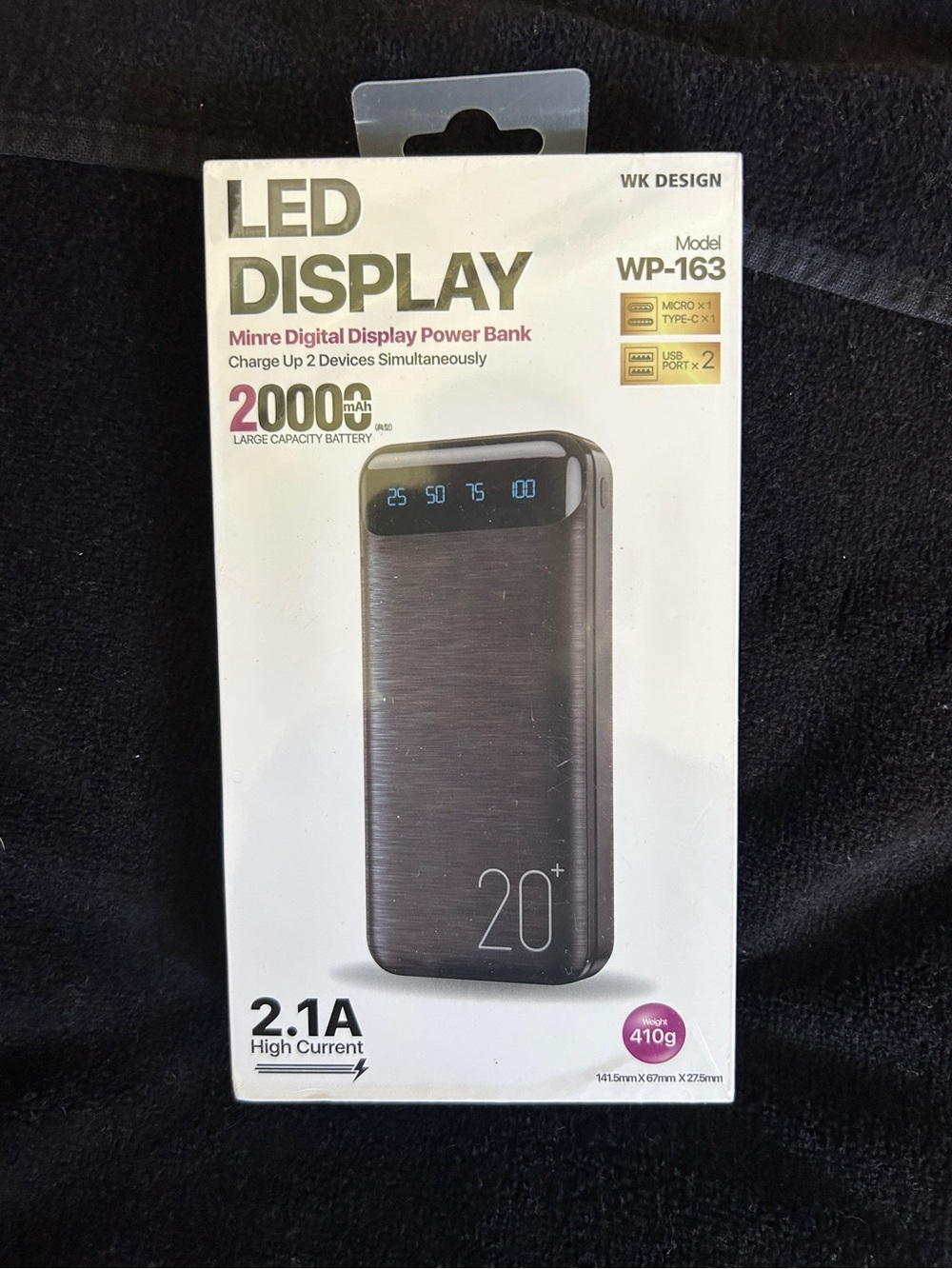 WP-163 LED Display 20000mAh Power Bank – Black